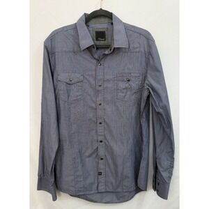 7 Diamonds Long Sleeve Snap Up‎ Shirt Mens Size L Blue Stripe 100% Cotton